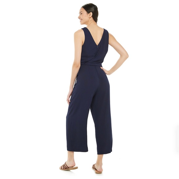 Juniors’ Speechless Mock Wrap Jumpsuit, Navy, S - Picture 2 of 7